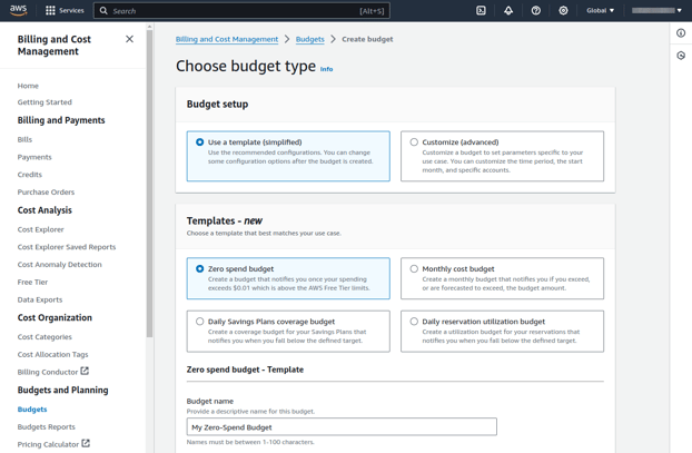 AWS Creating a Budget 1