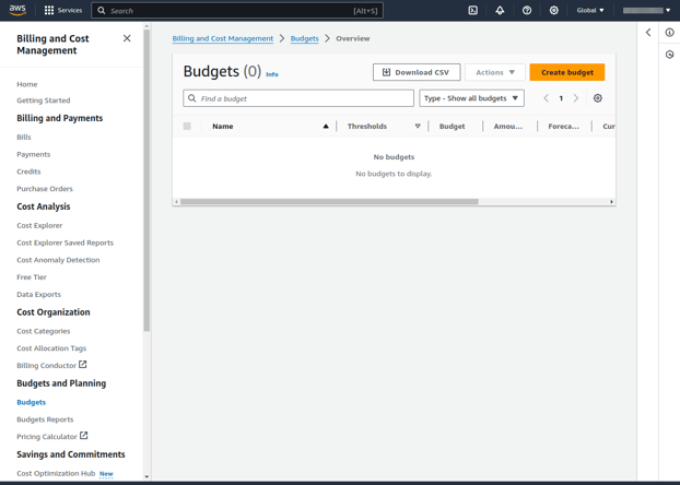 AWS Creating a Budget