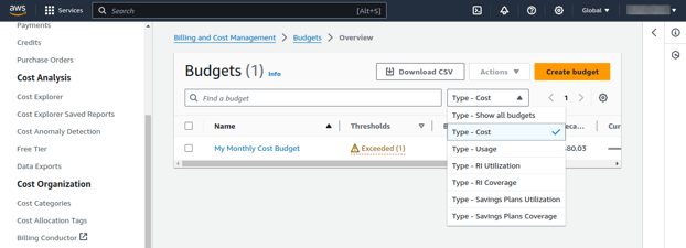 AWS Viewing Your Budgets 1