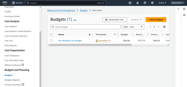 AWS Viewing Your Budgets