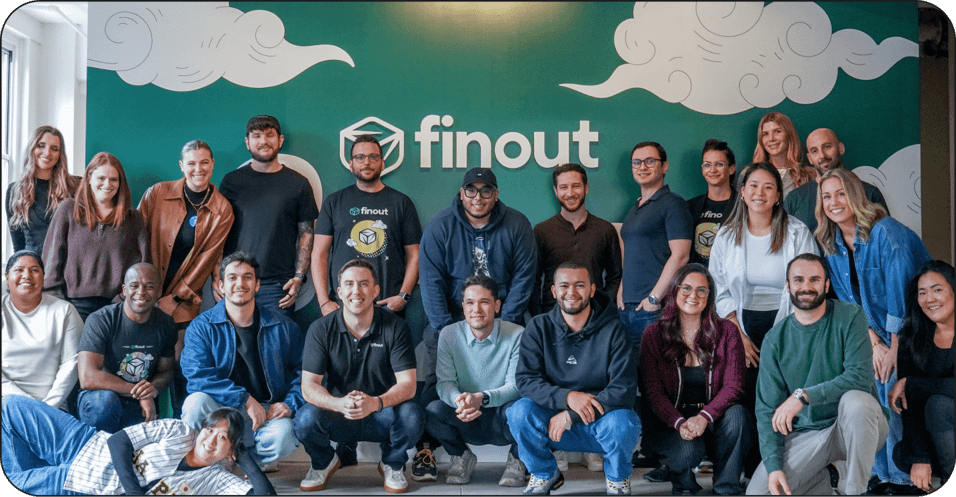 Group photo of Finout employees in the office