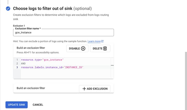 Set Exclusion Filters View